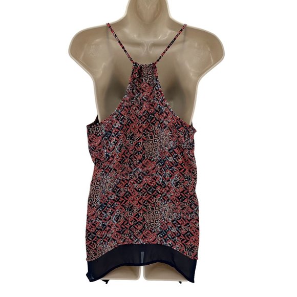 Maurices Womens Navy Red Print Beaded Strappy Sharkbite Hem Lined Tank Size S - Picture 4 of 7